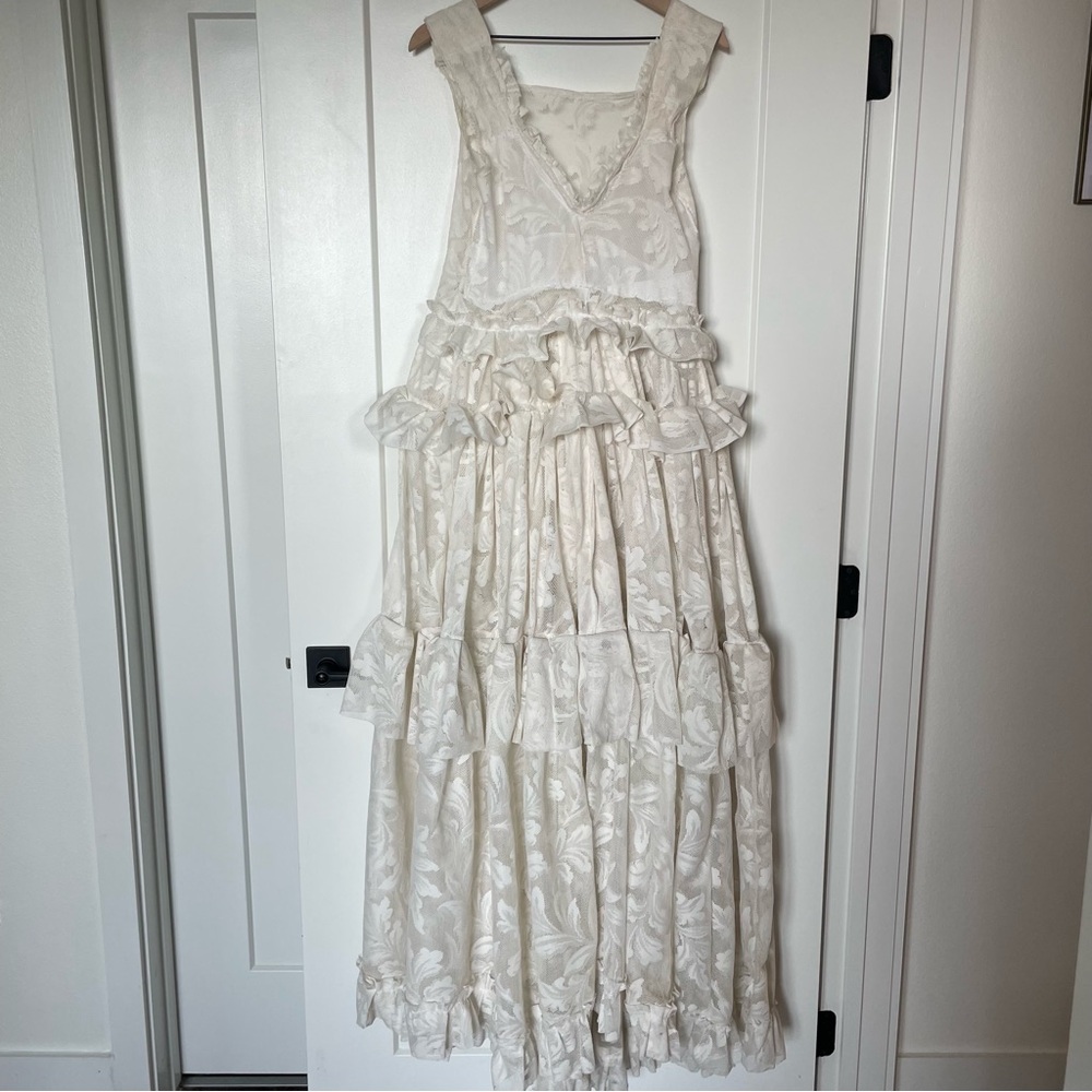Elegant White Hand Made Floral Maxi Dress